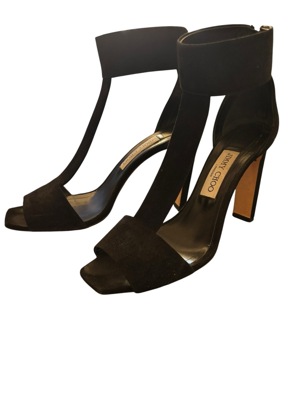 Jimmy Choo Black Suede T-Strap Ankle-Cuff High Heels